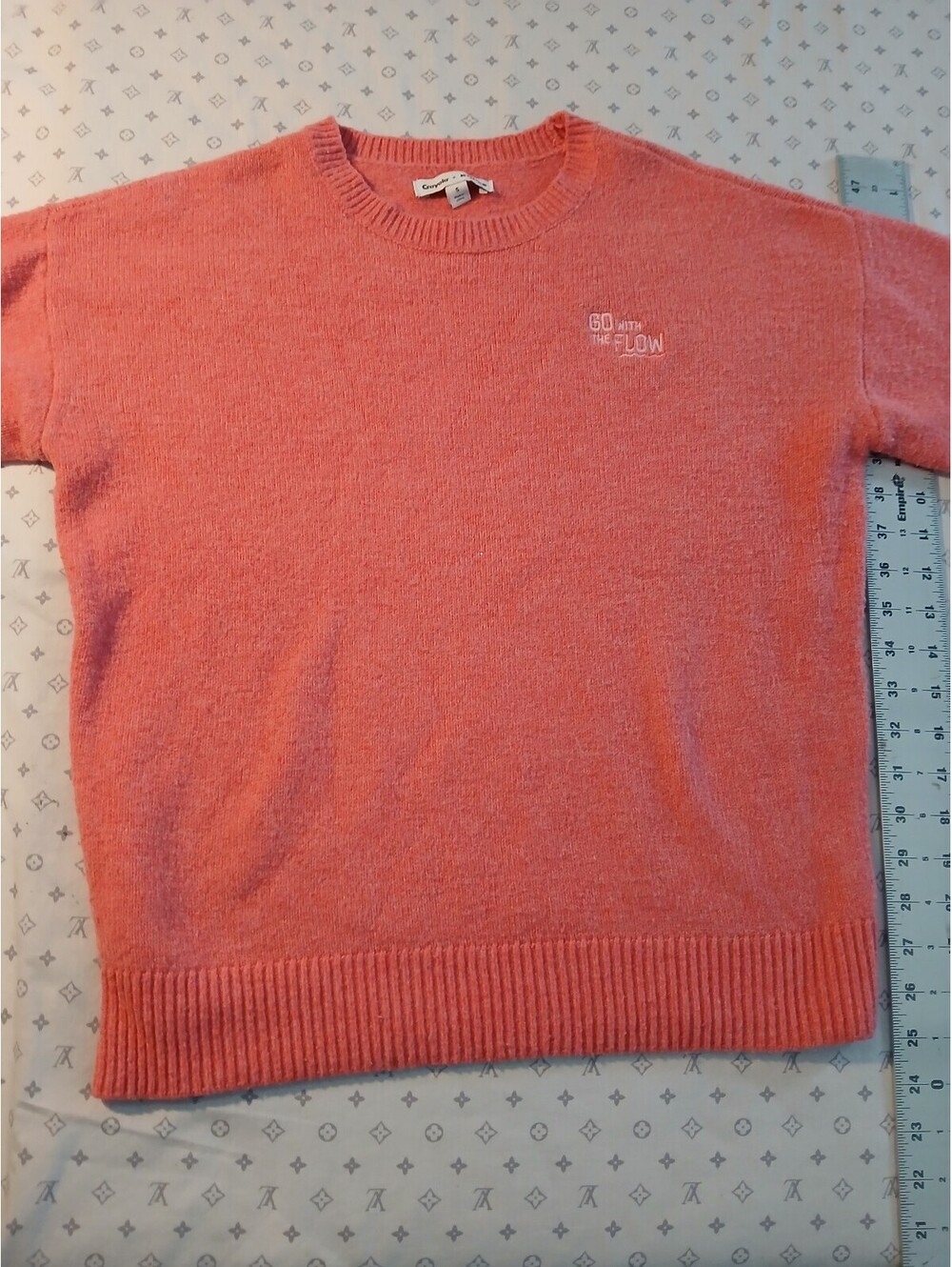 Pink Crayola Khohls Colab Knit Sweater Embroidered Graphic Ribbed Hem Top